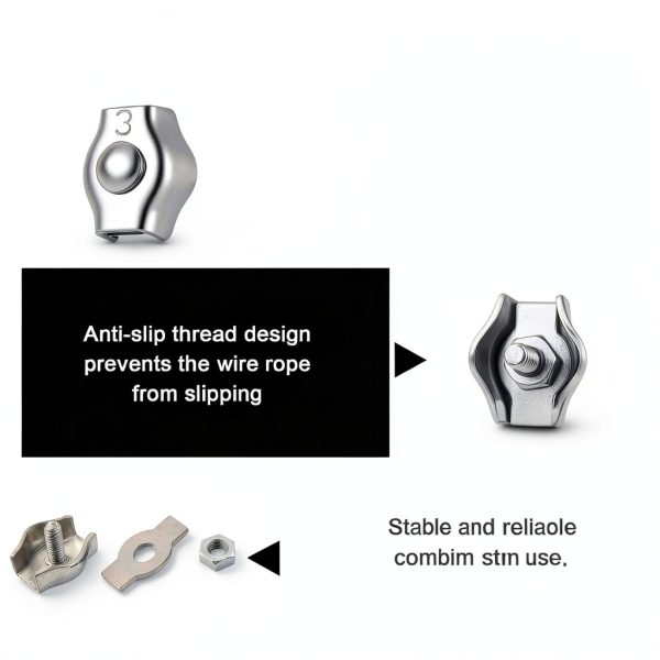 M3 Simplex Single Bolt Wire Rope Clips, 12 Pcs M3 Stainless Steel Wire Rope Cable Clip Clamp for Rigging, Hanging Banners-2