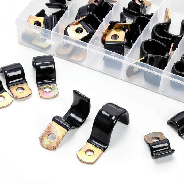 40Pcs 7 Sizes 6mm-25mm Vinyl Coated Cable Half-Clamps Kit, Galvanized Steel Rubber Coated Cushioned Insulated Cable Clamp, Metal Clamp Pipe Clamps P Clips for Pipe Tube Line-4