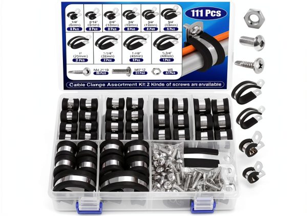 Cable Clamps Comkrivy 111 piece 10-Size Stainless Steel Pipe Clamp Kit-0
