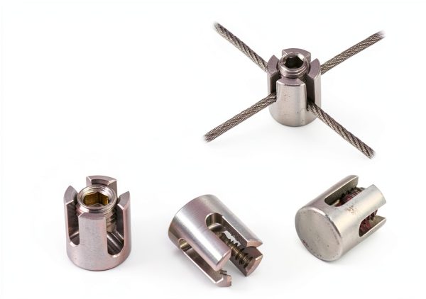 20PCS Cross Clamps for 5/64"- 3/32" (2-2.4mm) Wire Rope or Rod Fittings, T316 Stainless Steel Cross Cable Clamps No Drilling Required Clips for Wire Trellis System-4