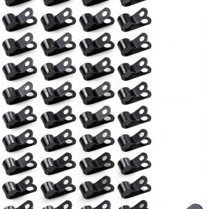 LC LICTOP R Type Cable Clamps, Galvanized Steel Clips for 10mm/0.4 Inch Pipe Tube Cord, Black Zinc Coated Metal Clamp with Screws, Hose Wire Management Fastener for DIY Electrical Installation, 60 Pcs-0